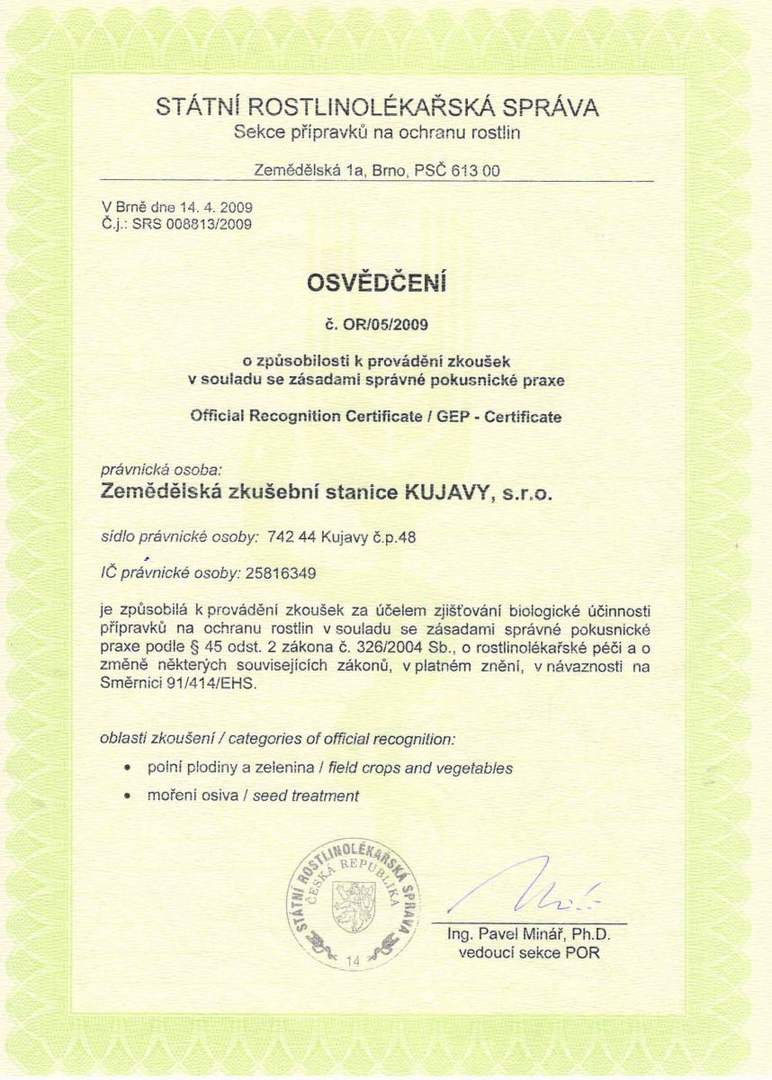 Certifikát ZZS Kujavy